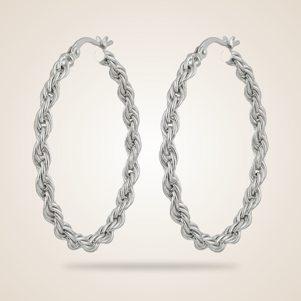60MM Silver Spiral Round Braided Twist Geometric Dainty Statement Hoop Earrings — Boho Jewellery UK | The Colourful Aura
