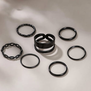 7 Piece Multisize Band Silver Cuff Stackable Boho Ring set – The Colourful Aura