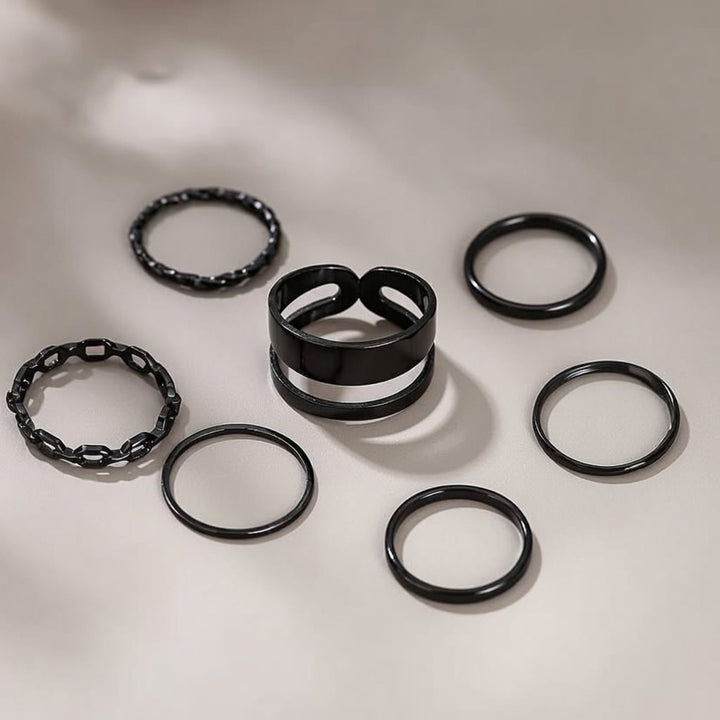 7 Piece Multisize Band Silver Cuff Stackable Boho Ring set – The Colourful Aura