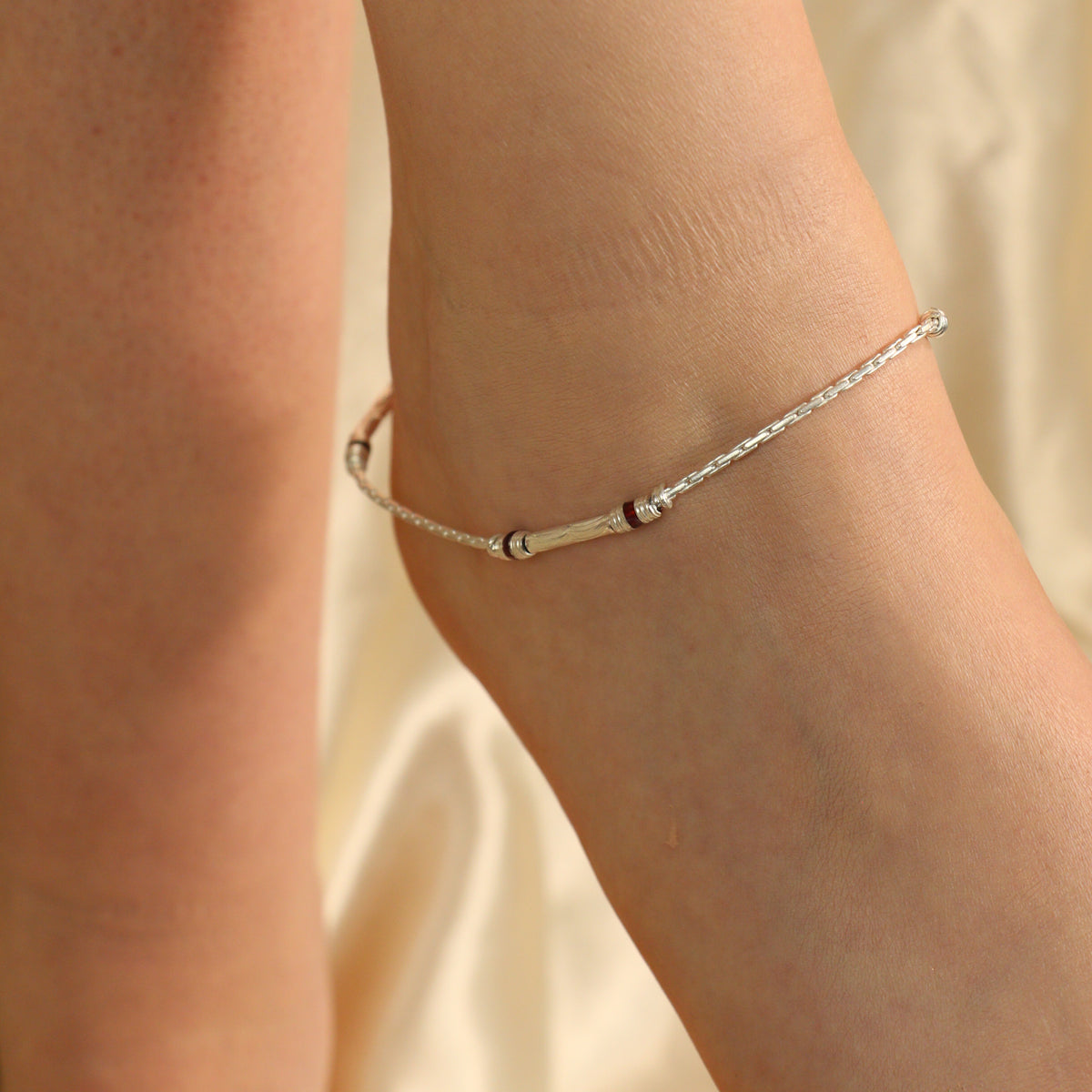 Red Enamel Pipe Silver Plated minimalistic Asian Indian Payal Anklet — Boho Jewellery UK | The Colourful Aura