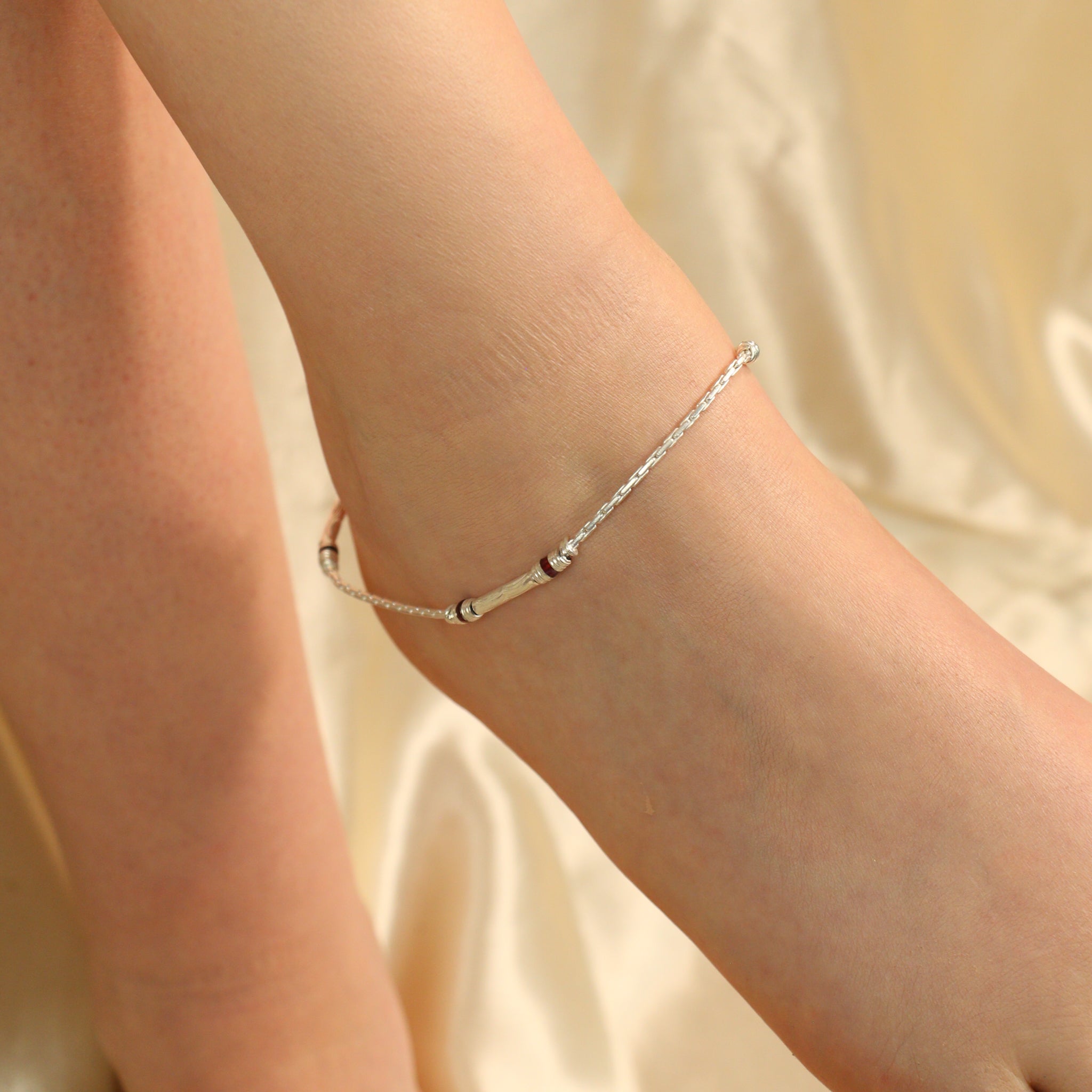 Red Enamel Pipe Silver Plated minimalistic Asian Indian Payal Anklet