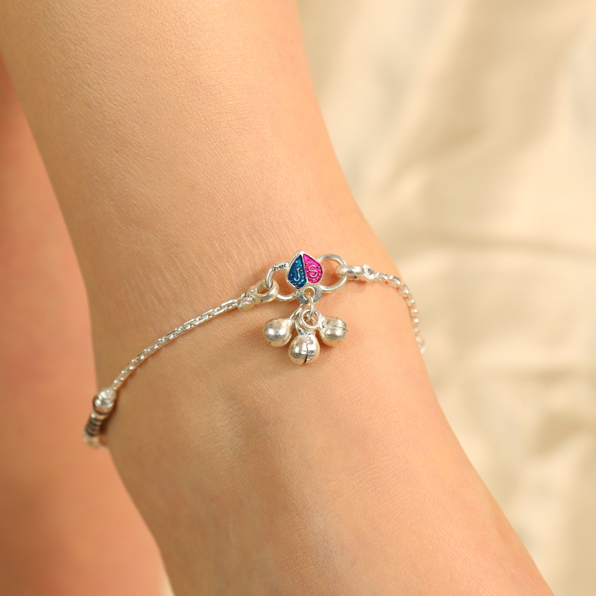 Black Red Enamel Pipe Silver Plated Asian Indian Payal Anklet