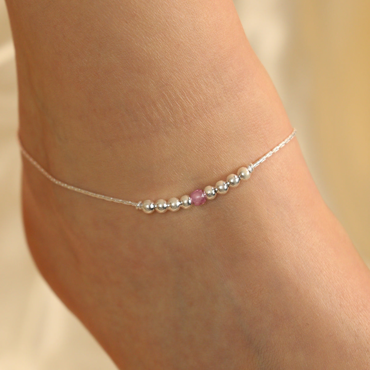 925 Silver Pink Silver Round Ball Thin Payal Anklet – The Colourful Aura