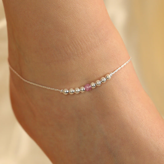 925 Silver Pink Silver Round Ball Thin Payal Anklet