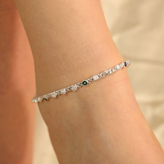 Silver Plated Link Chain Braid Evil Eye Payal Anklet