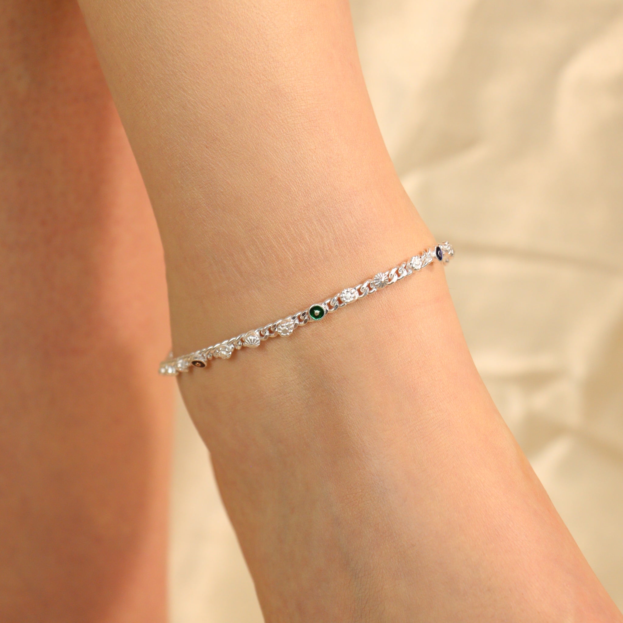 Silver Plated Link Chain Braid Evil Eye Payal Anklet