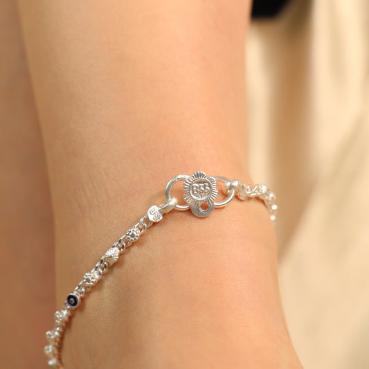 Silver Plated Link Chain Braid Evil Eye Payal Anklet