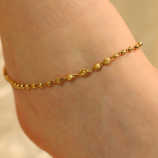 Golden Brass Rounds Beaded Minimalist Boho Slim Foot Indian Payal Anklet