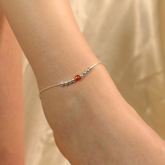 925 Silver Orange Silver Round Ball Thin Payal Anklet