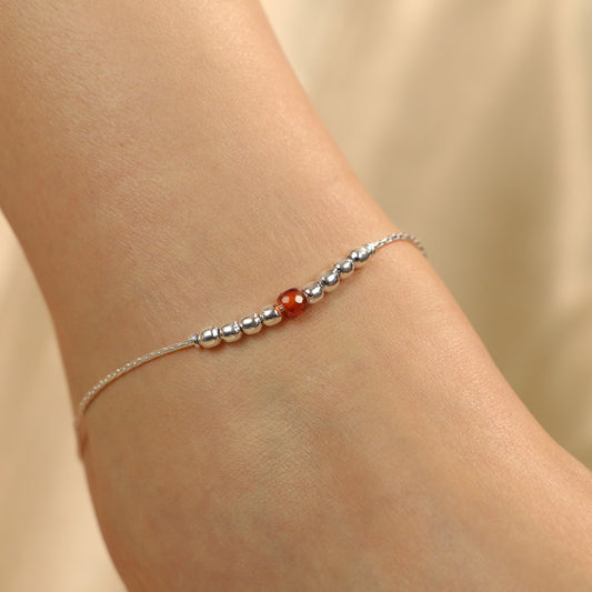 925 Silver Orange Silver Round Ball Thin Payal Anklet