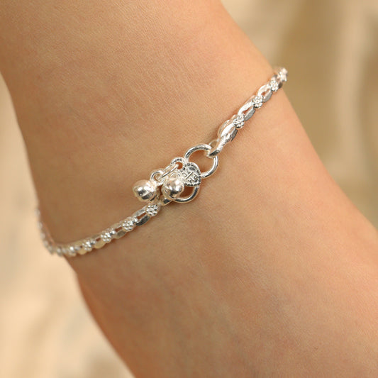 925 Silver Heavy Link Chain Floral Indian Payal Anklet