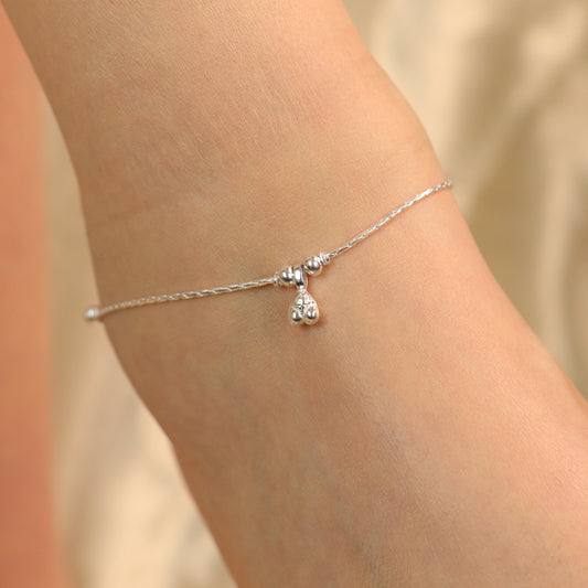 925 Silver Heart Dangle Boho Thin Payal Anklet