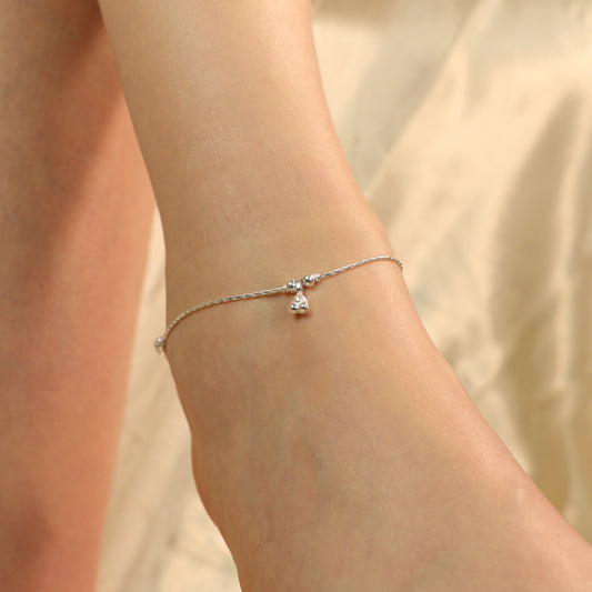 925 Silver Heart Dangle Boho Thin Payal Anklet