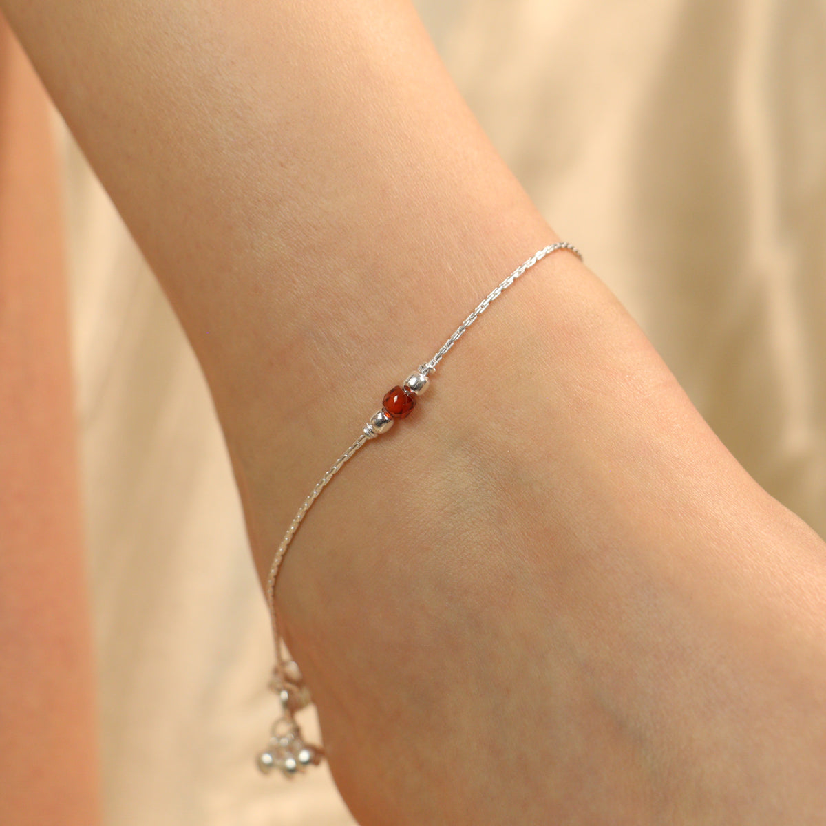 925 Silver Orange Beaded Summer Indie Thin Payal Anklet – The Colourful Aura
