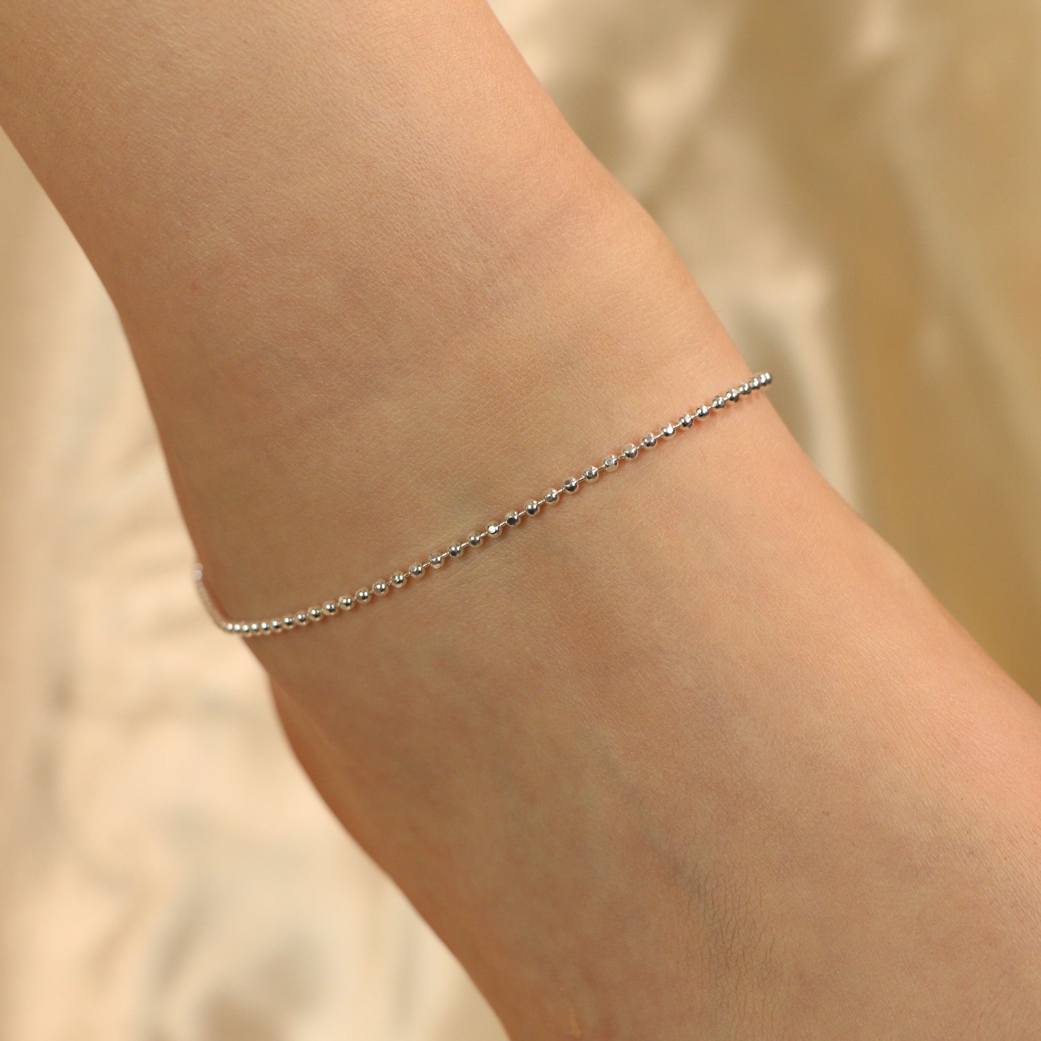 925 Silver Silver Ball Slim Thin Payal Anklet