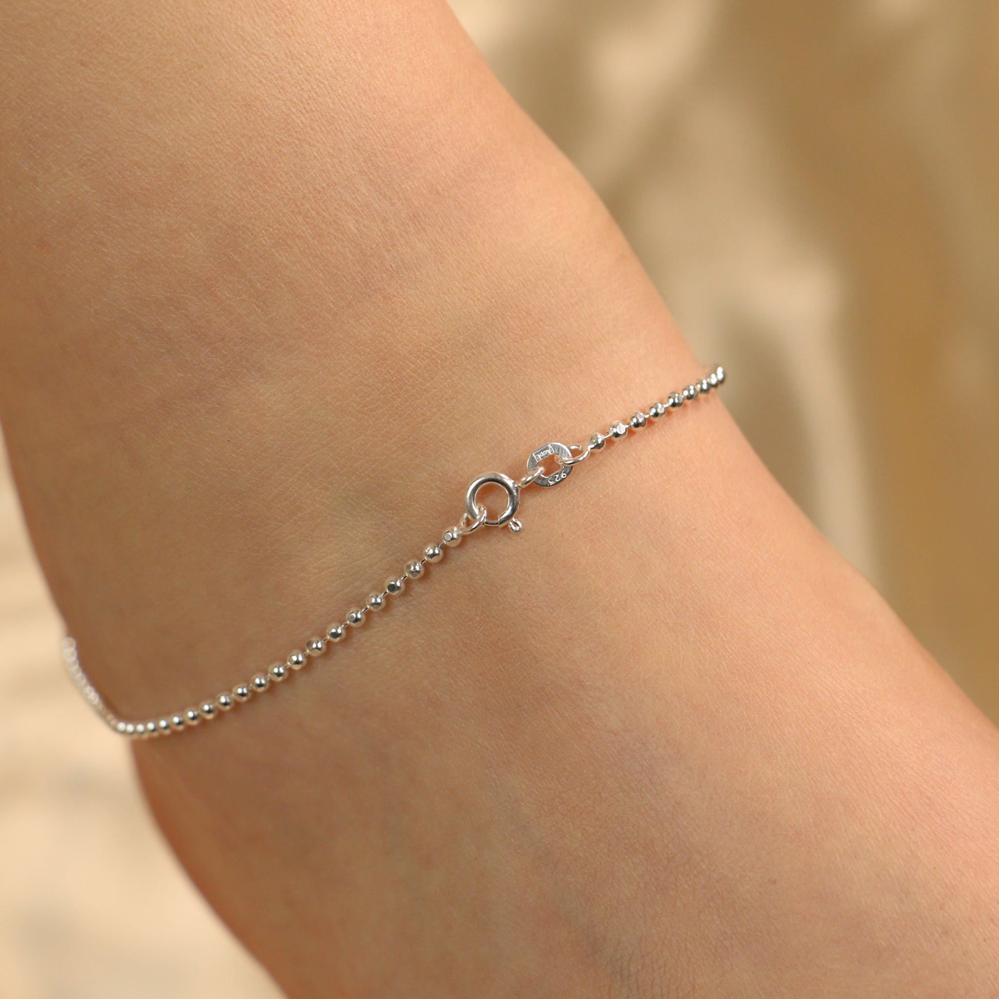 925 Silver Silver Ball Slim Thin Payal Anklet