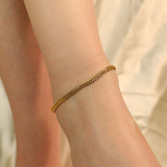 Golden Brass Minimalist Boho Thin Braided Slim Foot Indian Payal Anklet