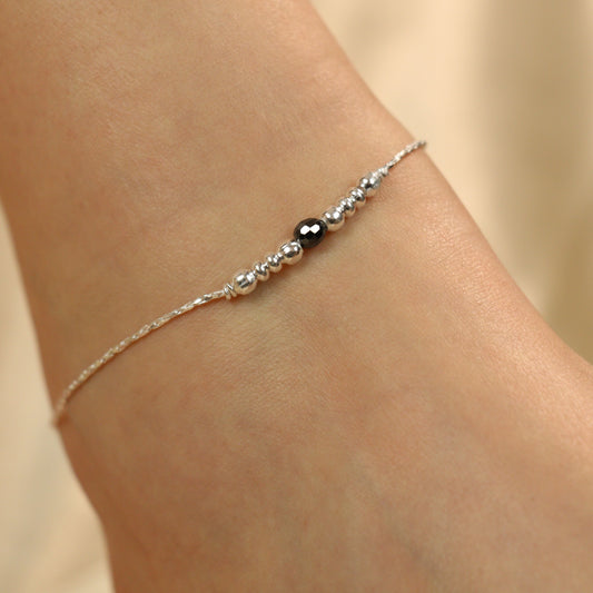 925 Silver Black Silver Round Ball Thin Dangle Payal Anklet