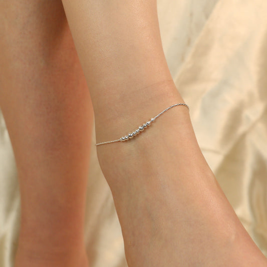 925 Silver Five Round Ball Slim Rope Indian Payal Anklet