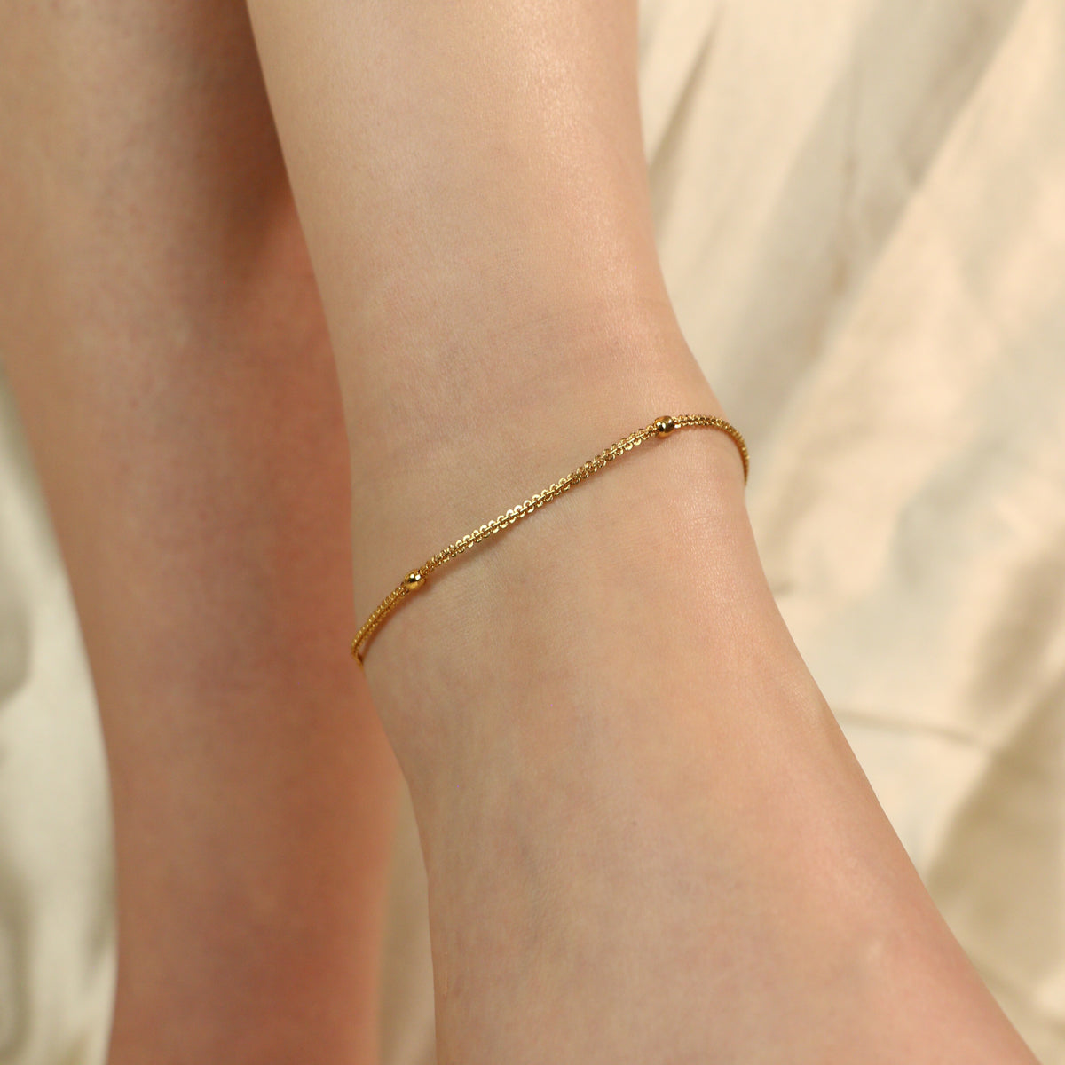 Golden Brass Beaded Round Ball Minimalist Boho Slim Foot Payal Anklet — Boho Jewellery UK | The Colourful Aura
