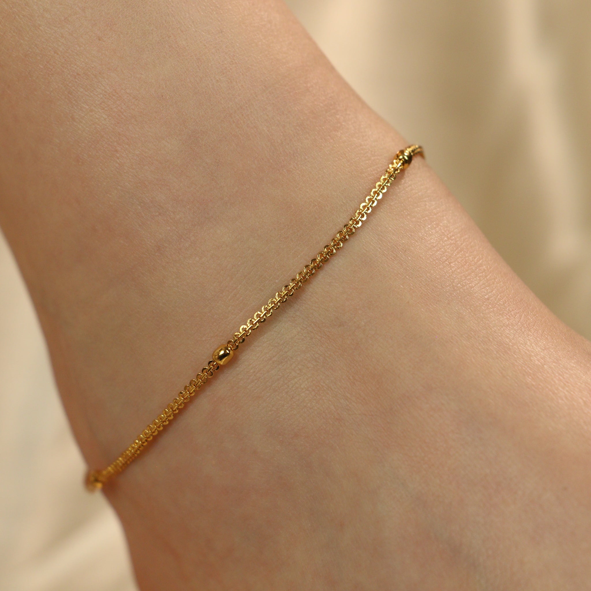 Golden Brass Beaded Round Ball Minimalist Boho Slim Foot Payal Anklet