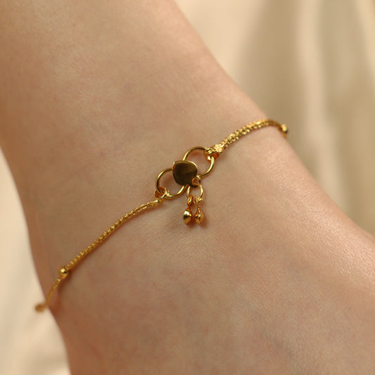 Golden Brass Beaded Round Ball Minimalist Boho Slim Foot Payal Anklet