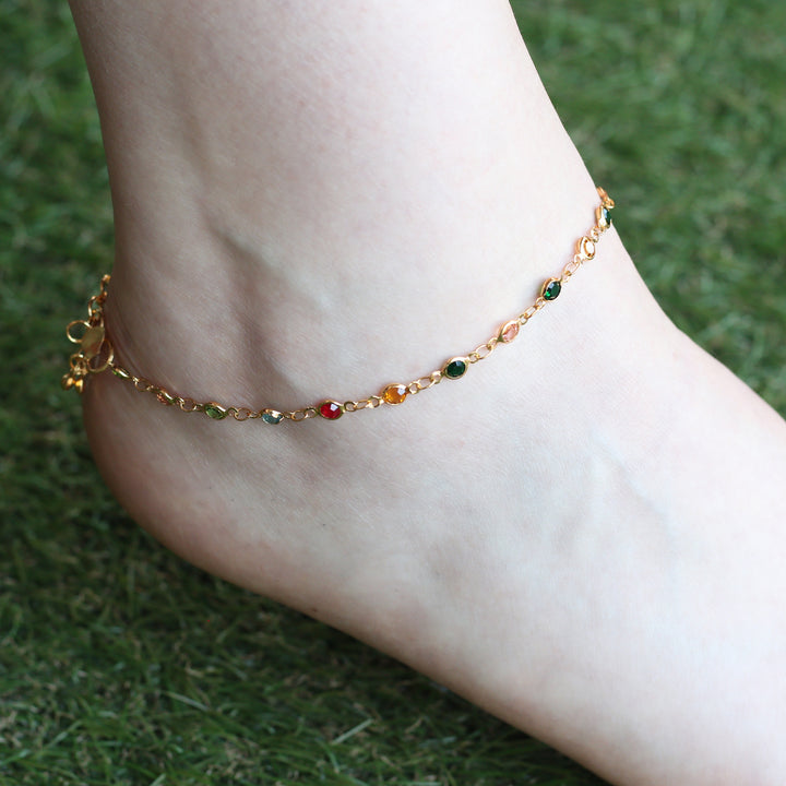 Golden Brass Rounds Multicolour Beads Foot Indian Payal Anklet
