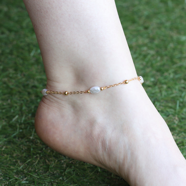 Golden Brass Rounds Pearl Beads Indian Payal Anklet