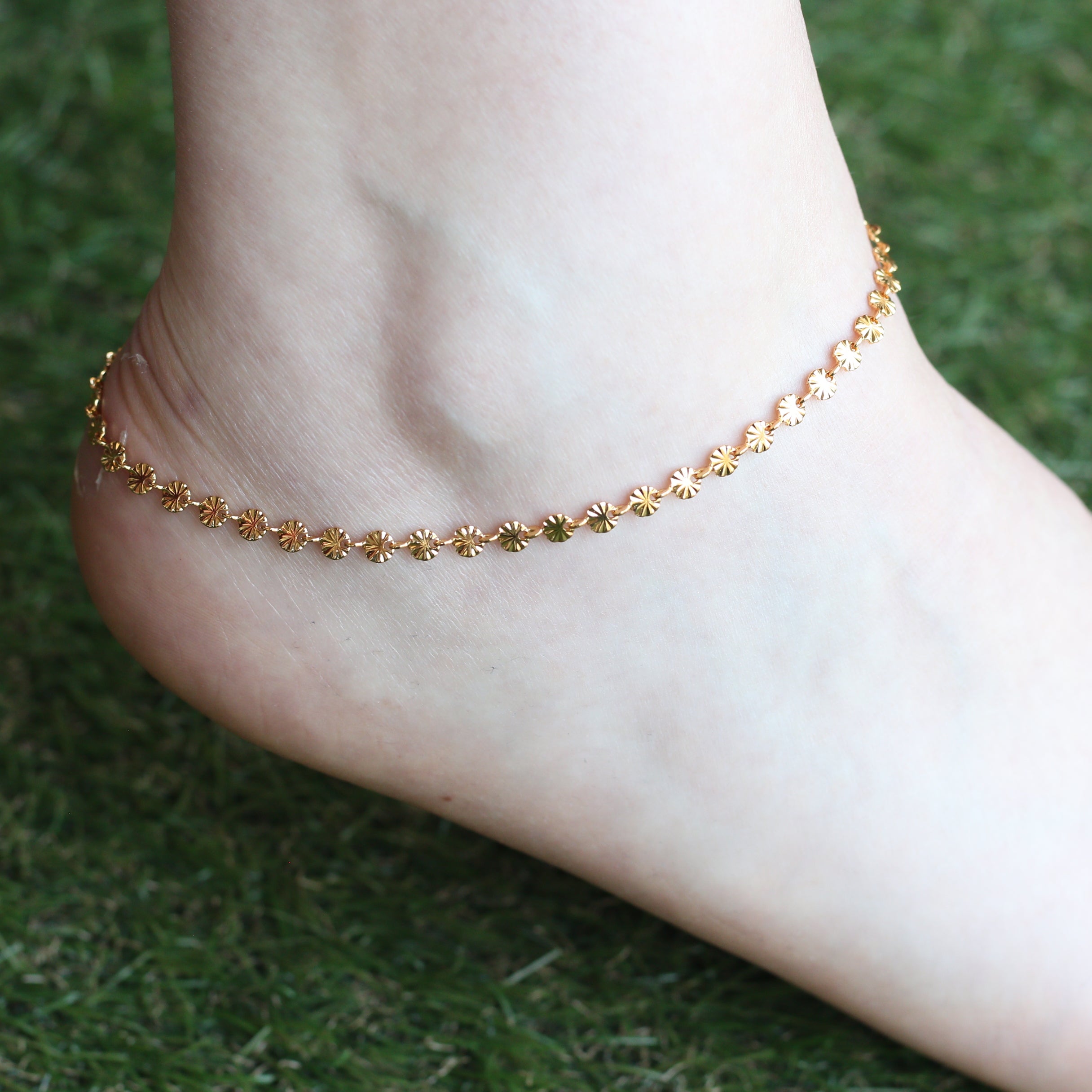 Golden Brass Floral Minimalist Boho Thin Slim Foot Payal Anklet