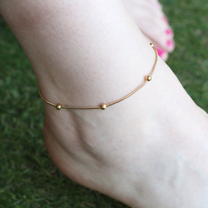 Brass Beaded Round Ball Minimalist Boho Slim Foot Payal Anklet