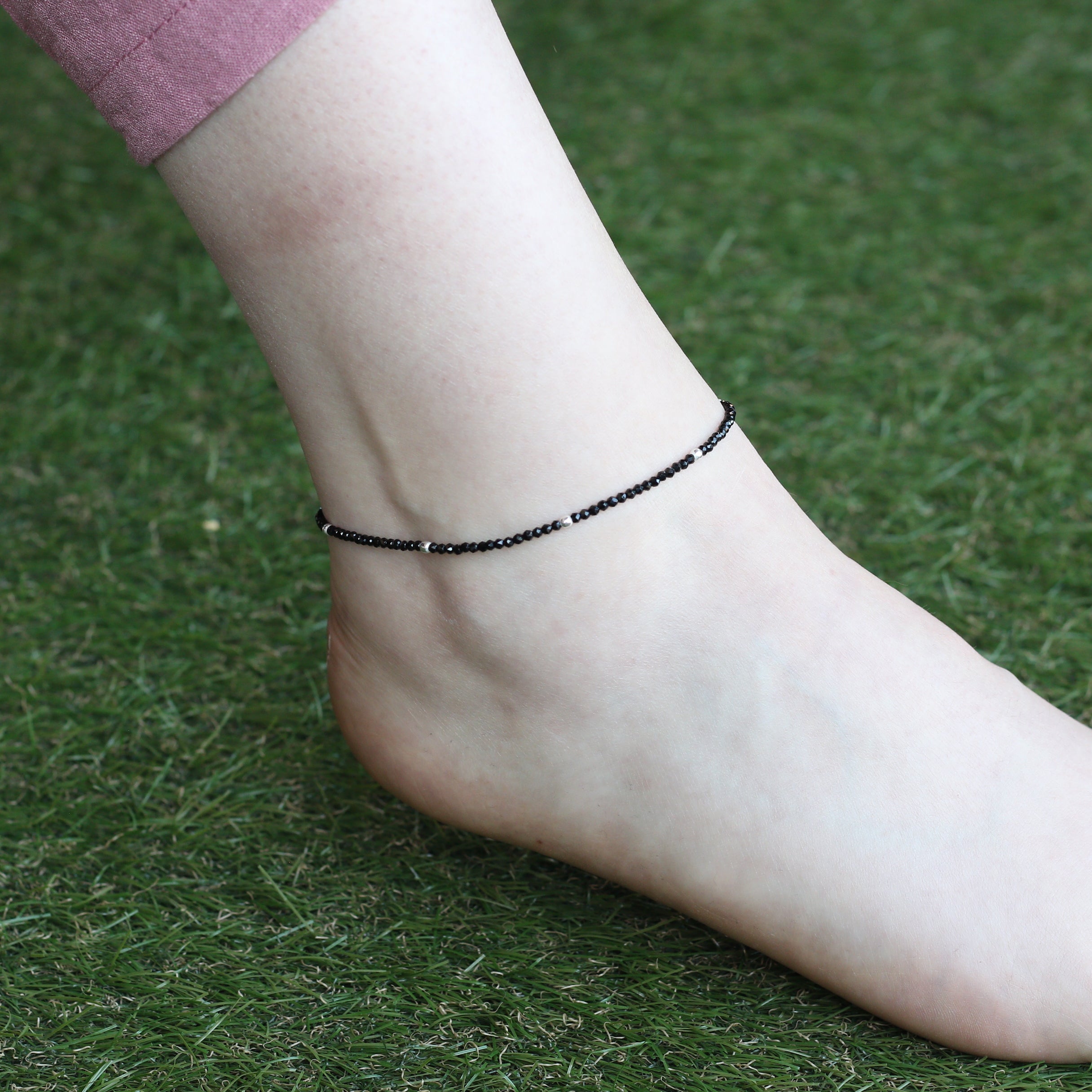 Black Beads Slim Indie Chain Boho Payal Anklet