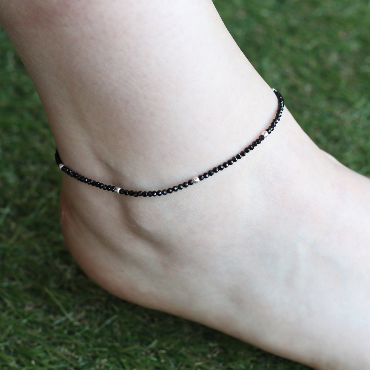 Black Beads Slim Indie Chain Boho Payal Anklet — Boho Jewellery UK | The Colourful Aura