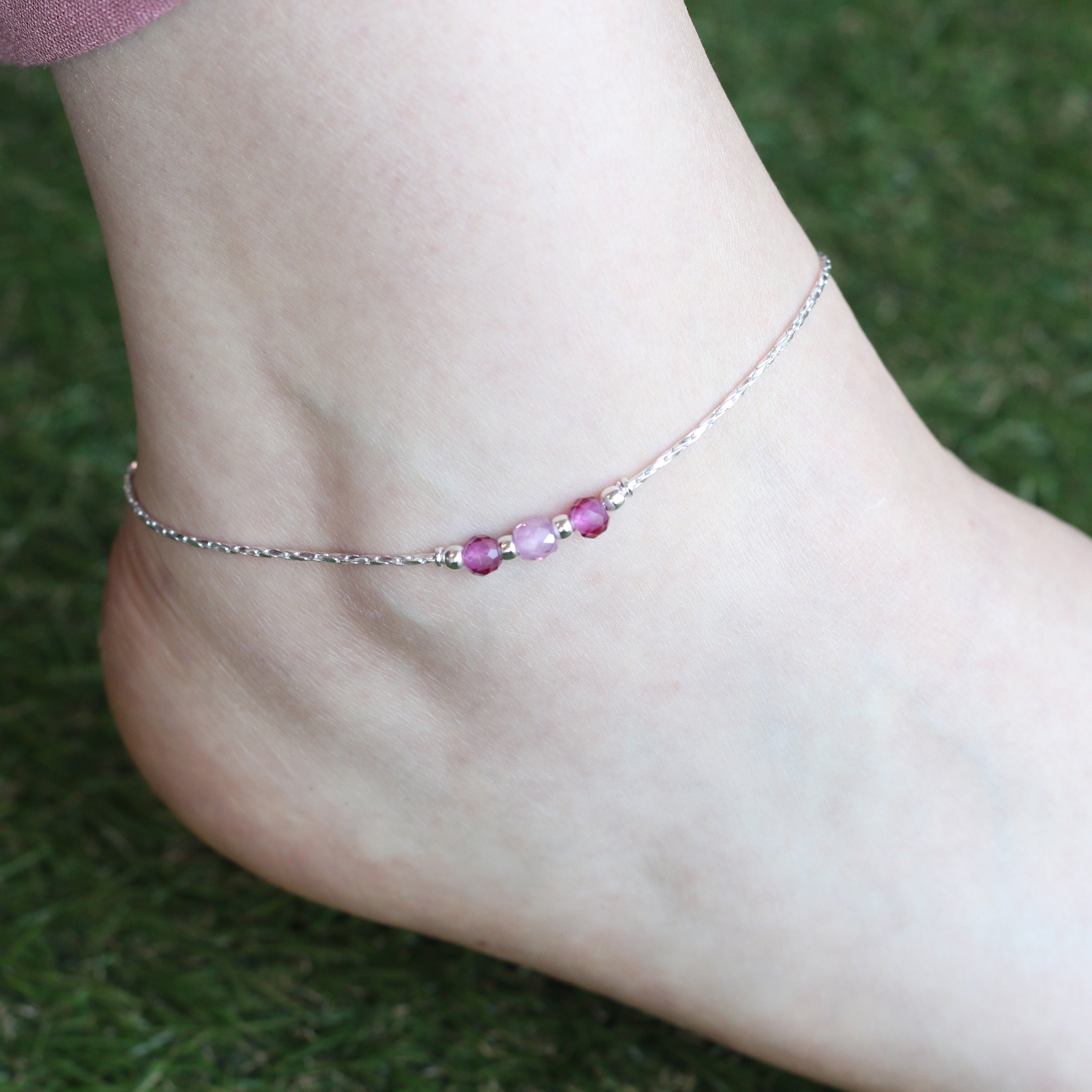 Pure Silver Colourful beaded Summer Indie Boho Indian Payal Anklet