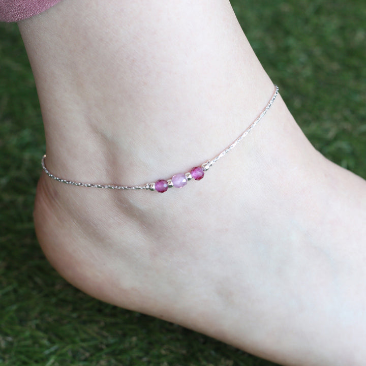 Pure Silver Colourful beaded Summer Indie Boho Indian Payal Anklet