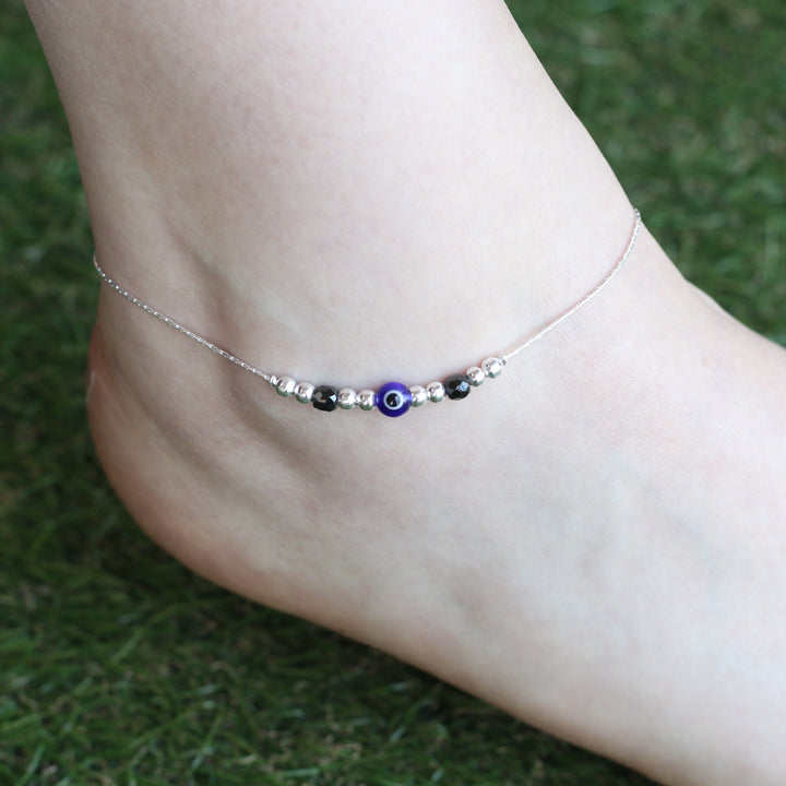 Pure Silver Beaded Evil Eye Nazar Payal Anklet