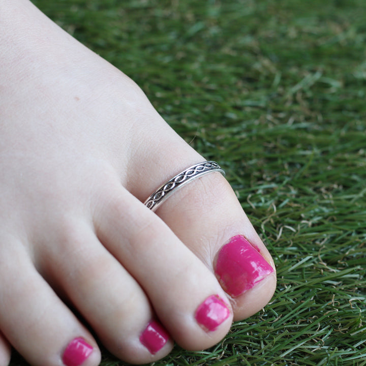 925 Silver Band Boho Slim Black Thumb Midi Band Toe Ring