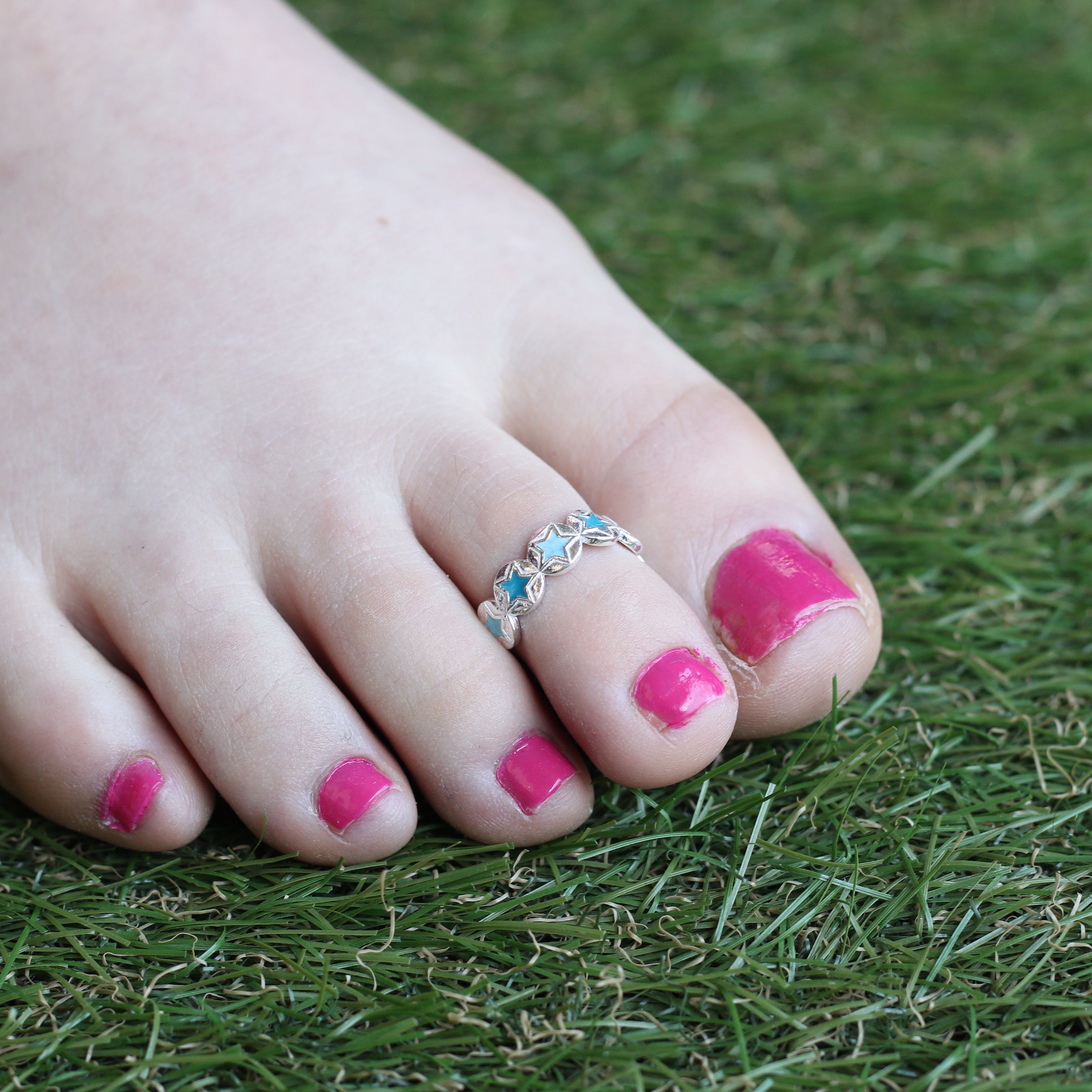 Pure Silver Blue Star Bohemian Indian Bichiya Slim Toe Ring