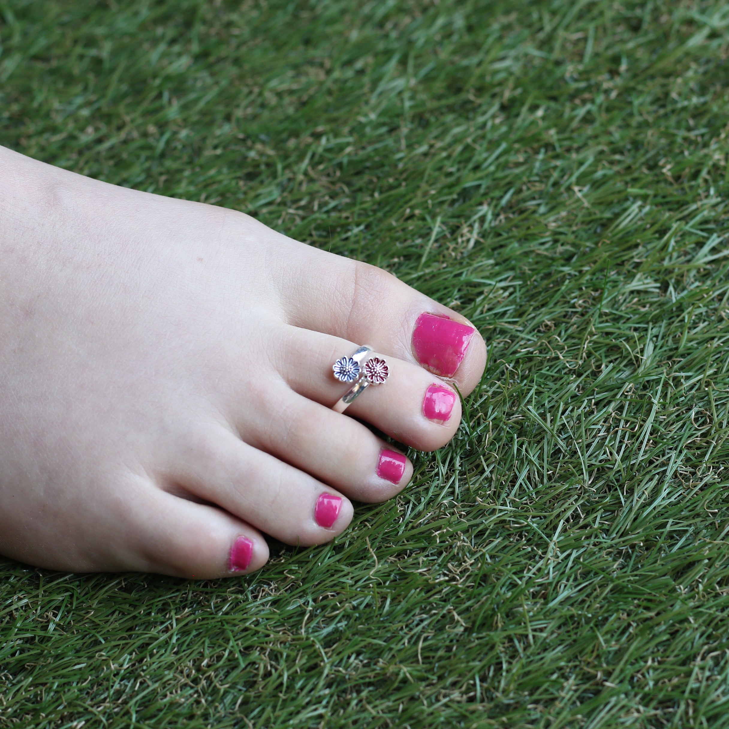 925 Silver Floral Red Blue Bohemian Midi Band Dainty Beach Toe Ring