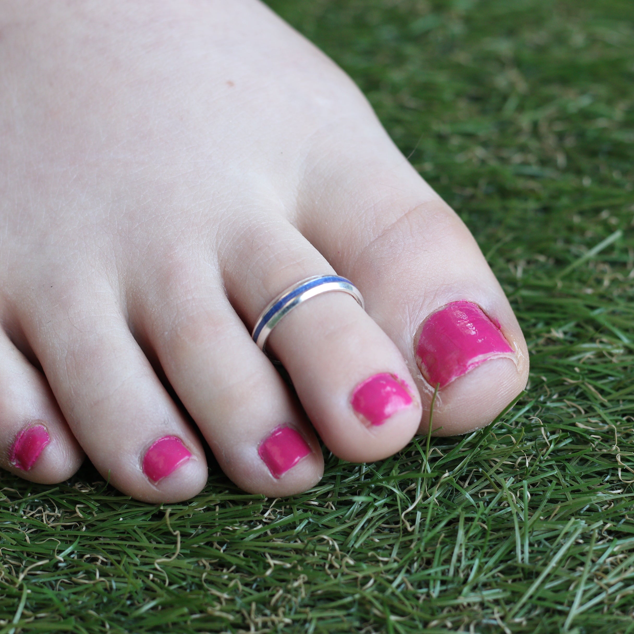 Pure Silver Blue Bohemian Indian Bichiya Slim Toe Ring