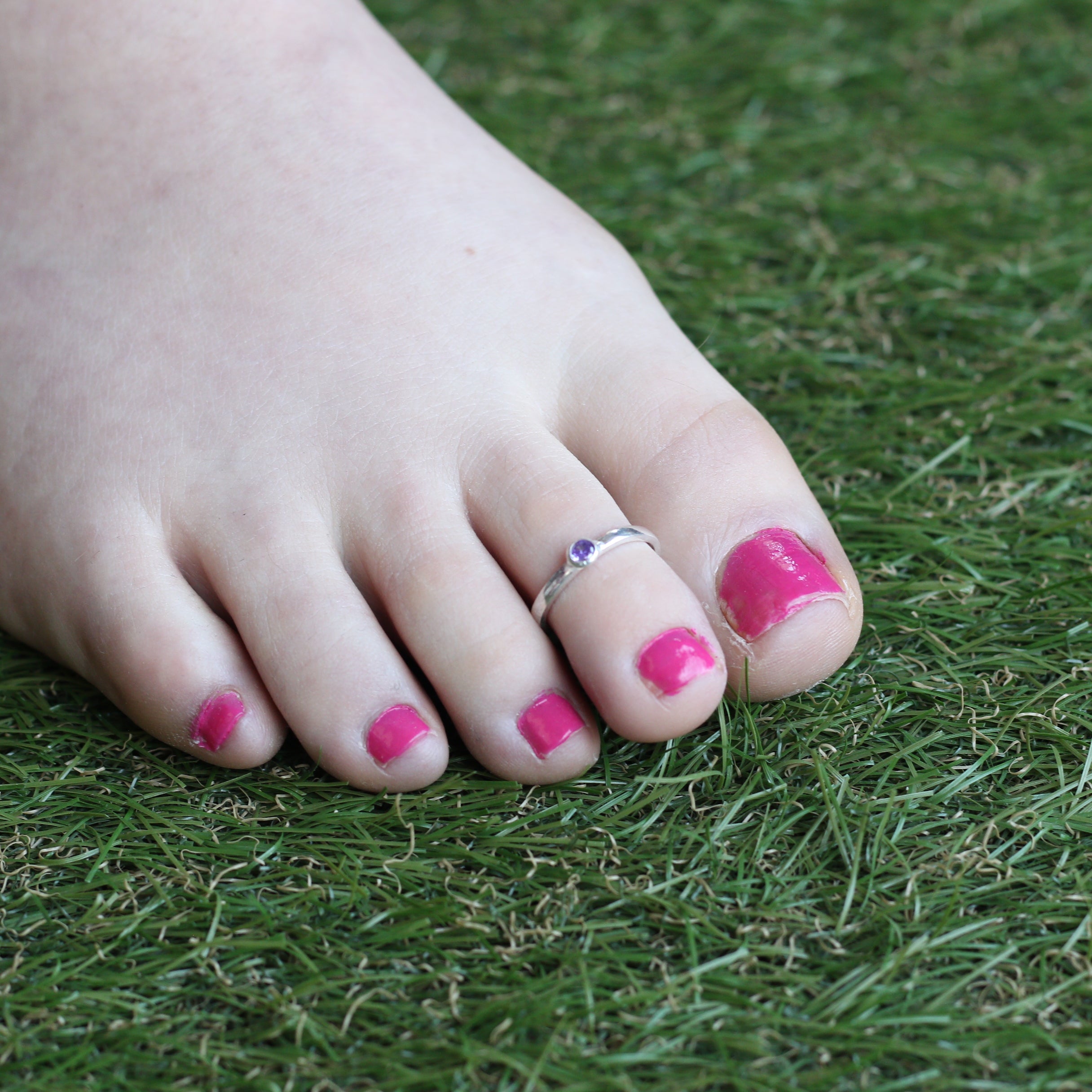 Purple Stone Pure Silver Adjustable Bichiya Toe Ring