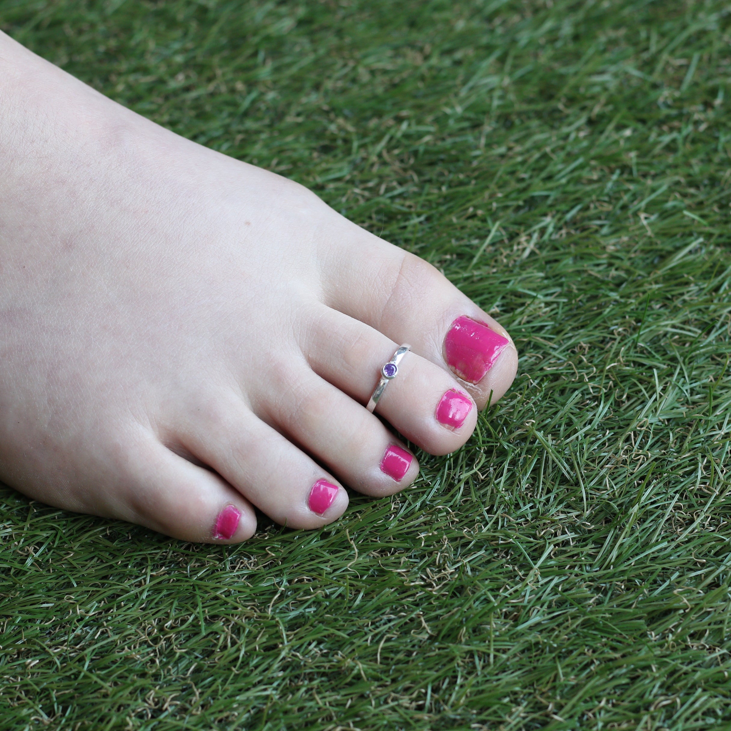 Purple Stone Pure Silver Adjustable Bichiya Toe Ring
