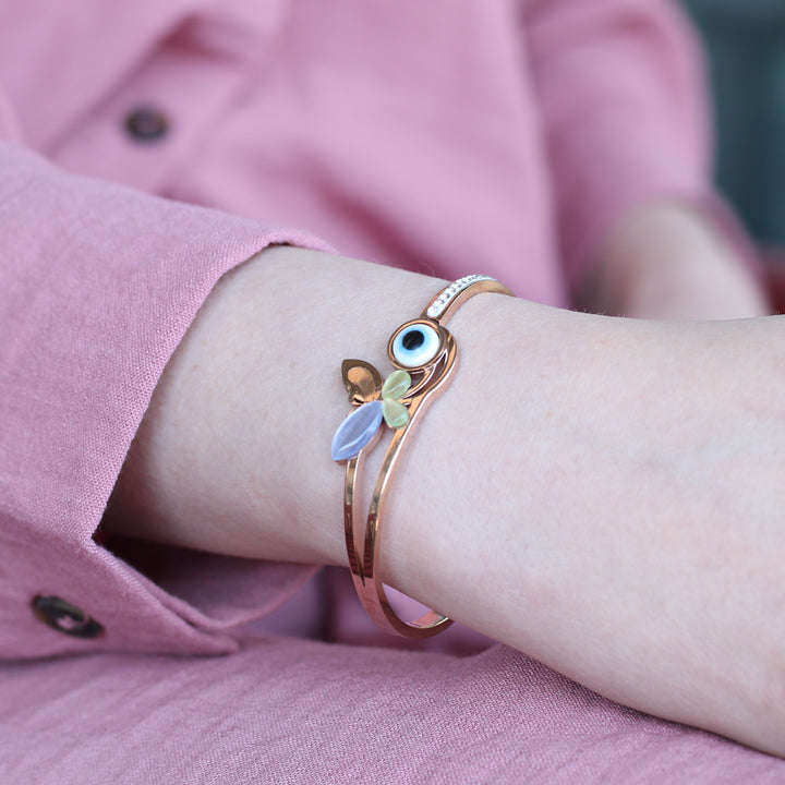 Large colourful butterfly Evil Eye Open Cuff Bangle Bracelet