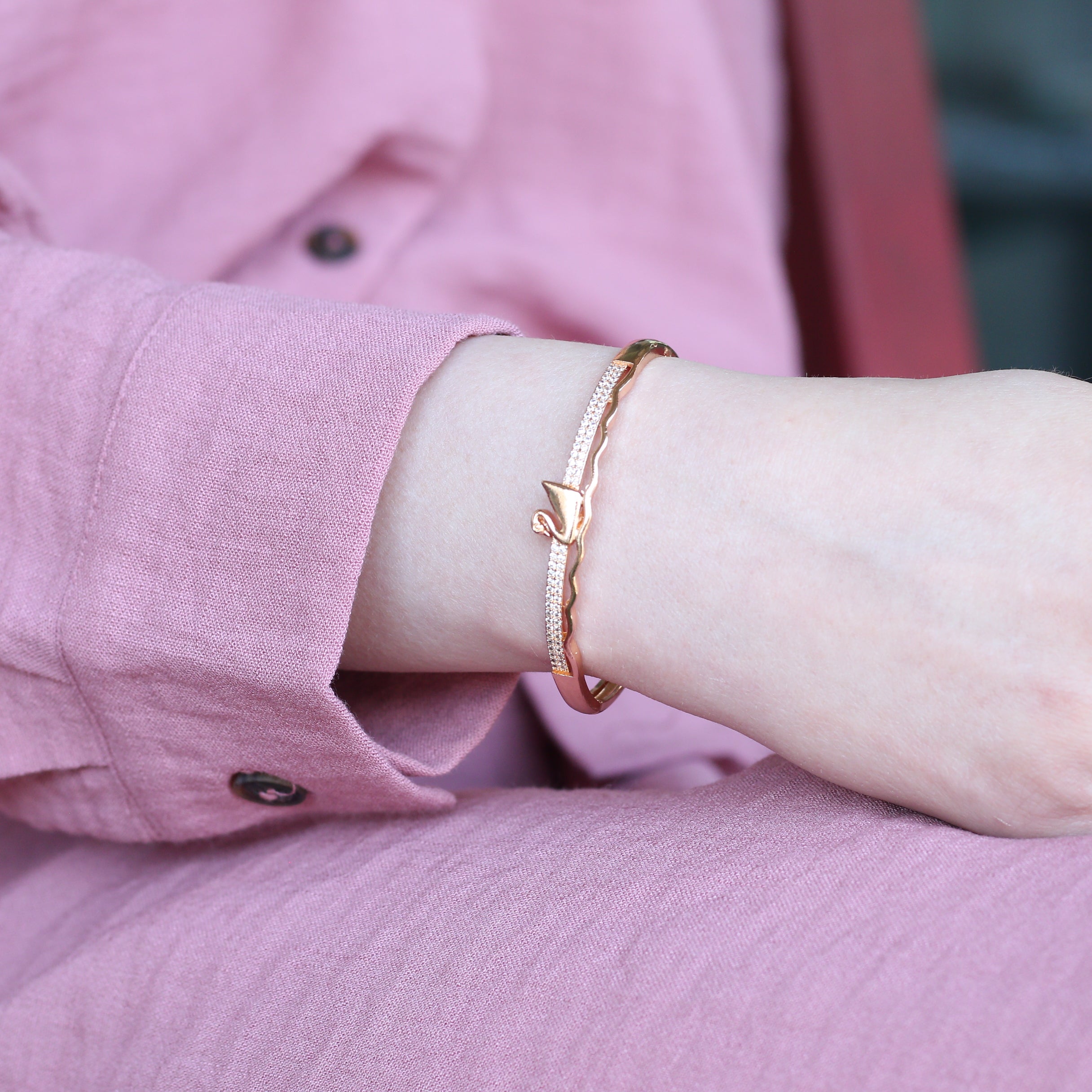 Brass Swan Zircon Lightweight Ethnic Stacking Wedding Cuff Bangle