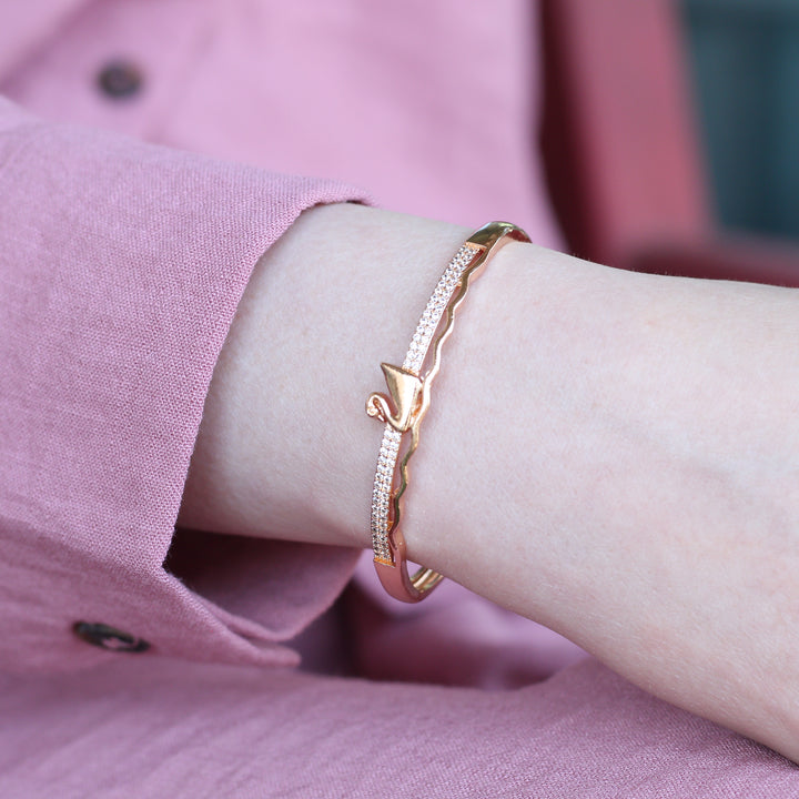 Brass Swan Zircon Lightweight Ethnic Stacking Wedding Cuff Bangle