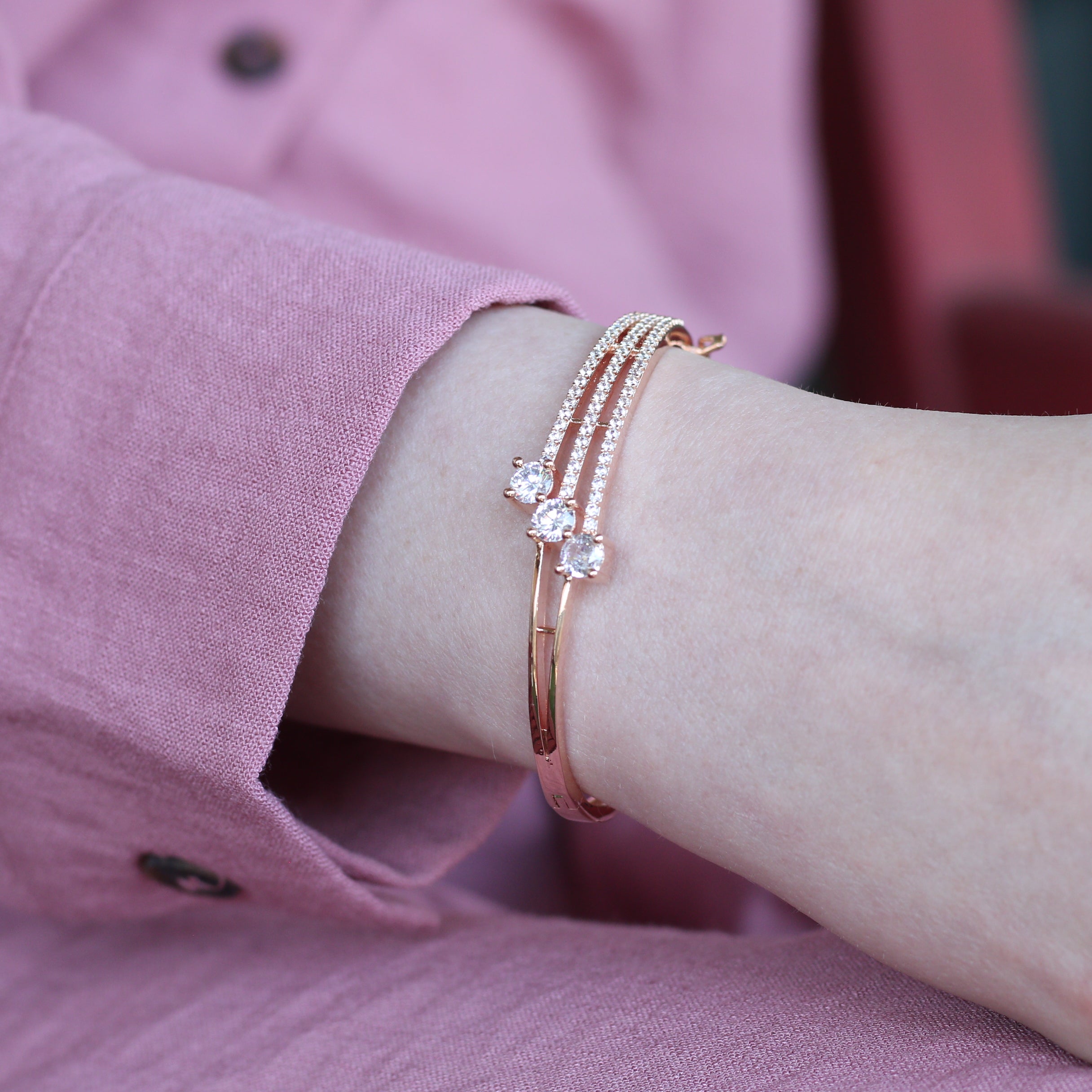 Brass three layer Zircon Luxury Wrist Bangle Bracelet