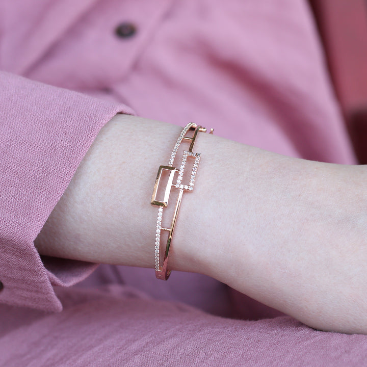 Brass Zircon Rectangle Luxury Wrist Bangle Bracelet