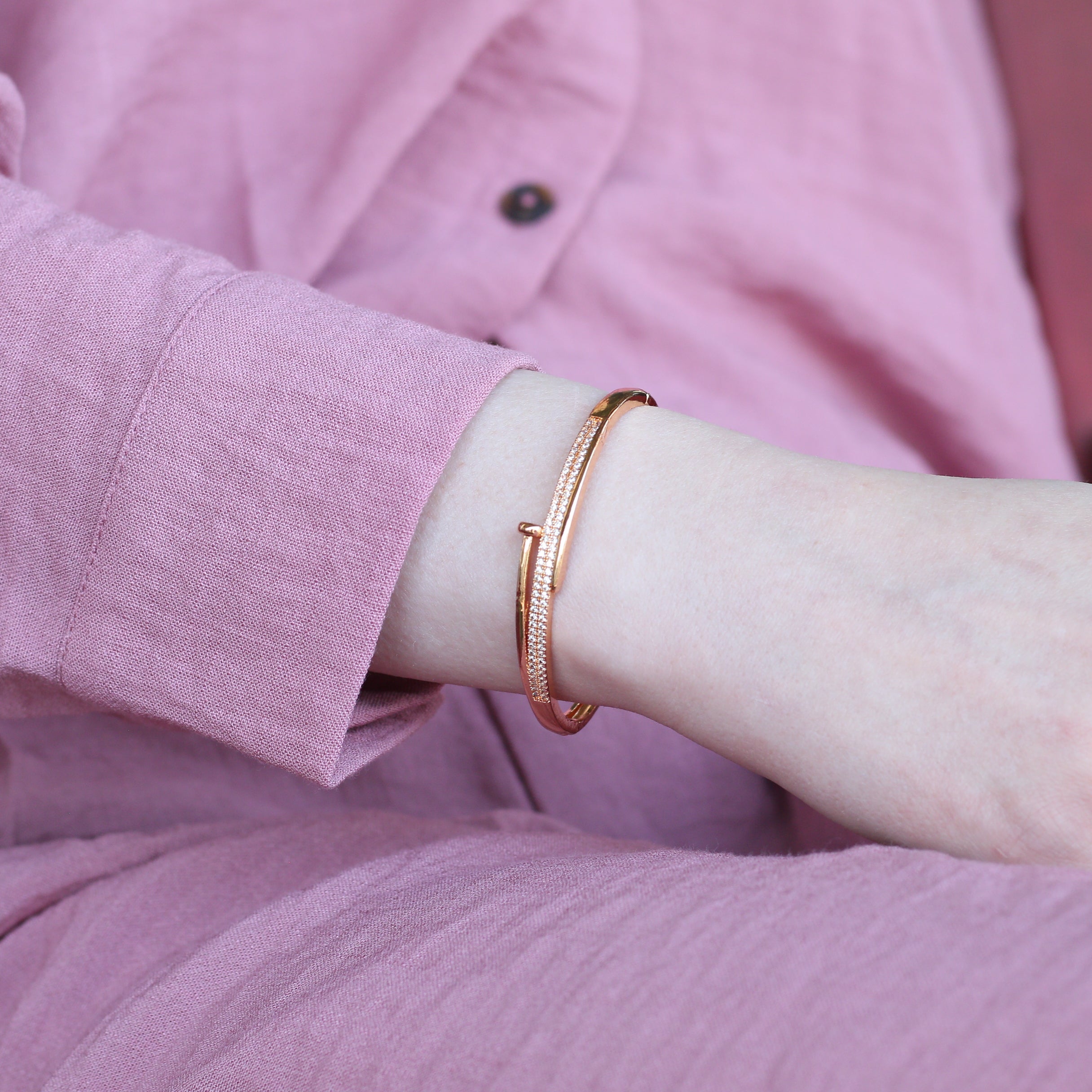 Brass Zircon Luxury Cuff Wrist Bangle Bracelet