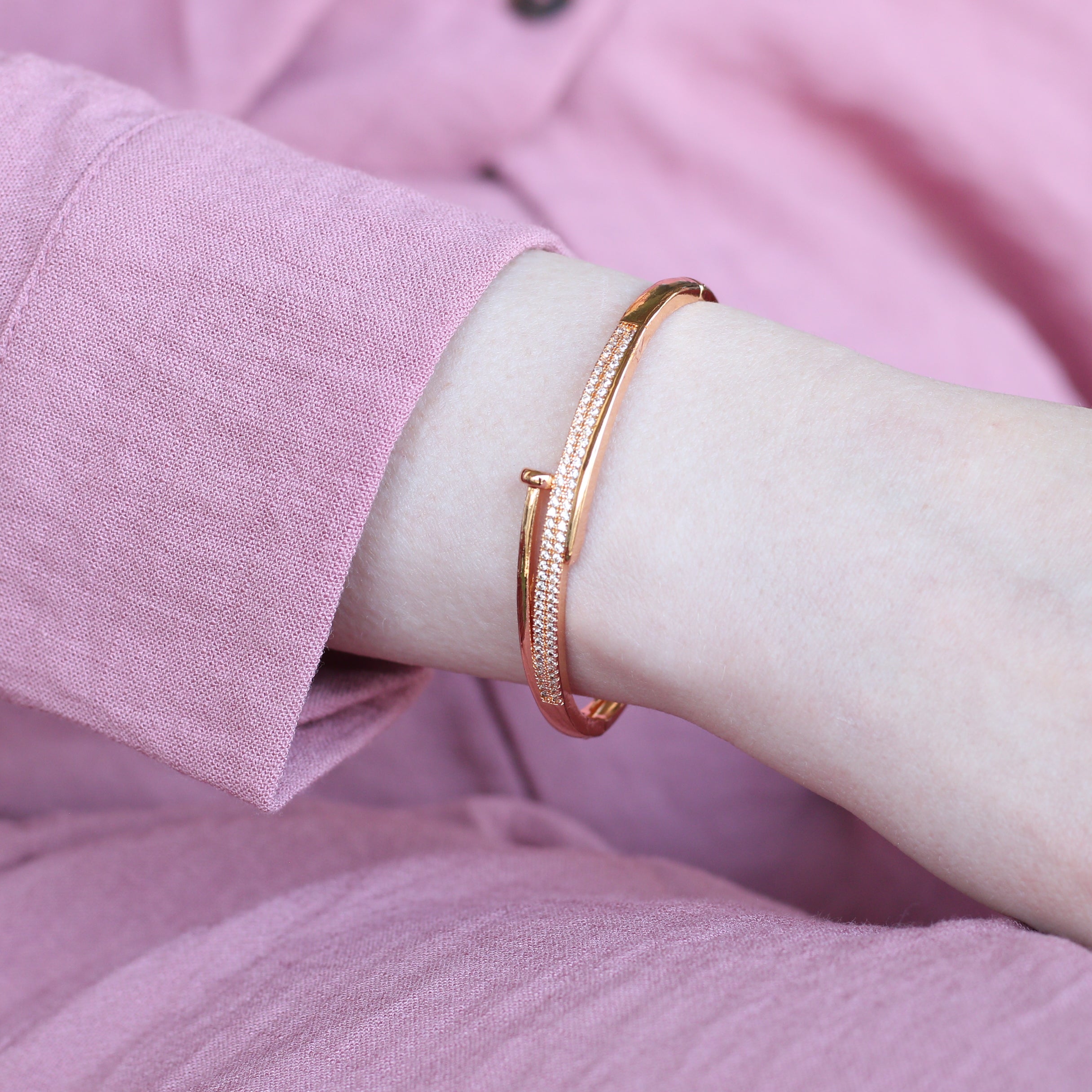 Brass Zircon Luxury Cuff Wrist Bangle Bracelet