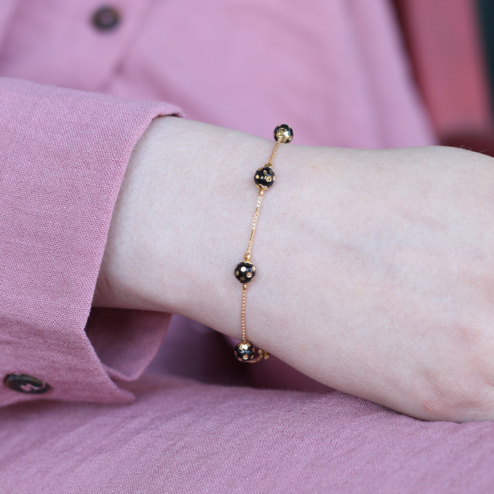 Black Ball Slim Gold Plated Elegant Bracelet