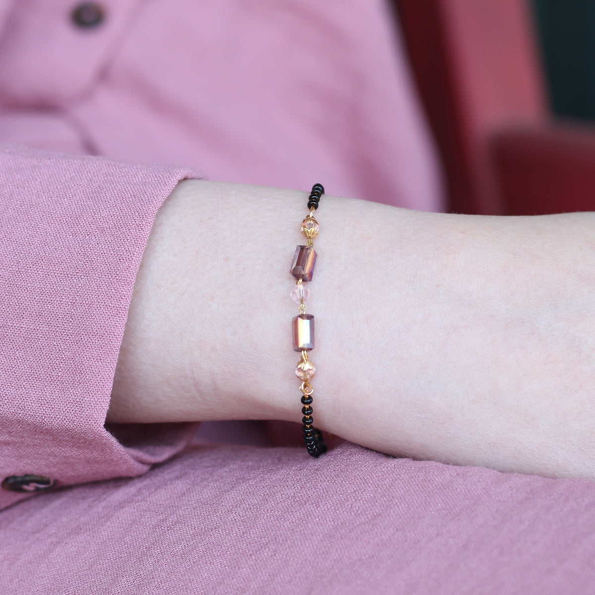 Minimalistic Black Beaded Crystal Slim Mangalsutra bracelet — Boho Jewellery UK | The Colourful Aura
